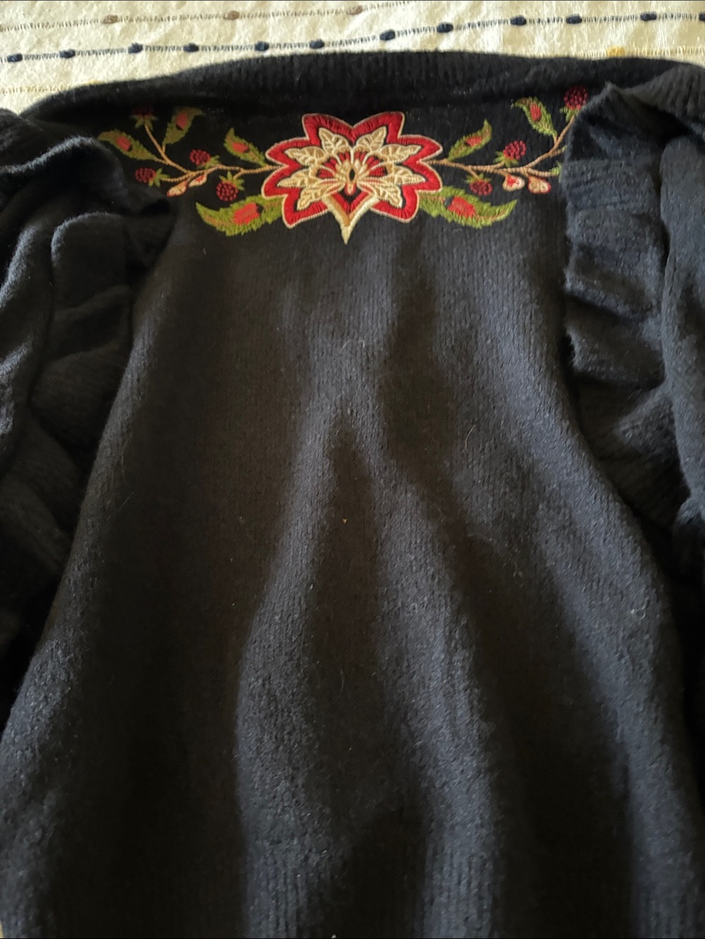 FARM Rio Black Cardigan with Red, Green and Cream Floral Embroidery - Picture 10 of 12